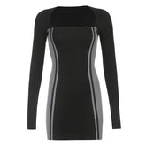 Vestido ajustado de cuello cuadrado de moda para adolescentes, color negro
